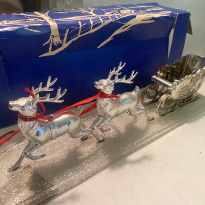 Vintage Midcentury Reindeer Sleigh Original Box Christmas Decor