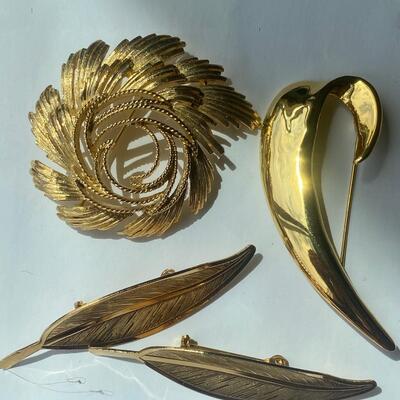 Four Gold Tone Vintage Brooch Pin
