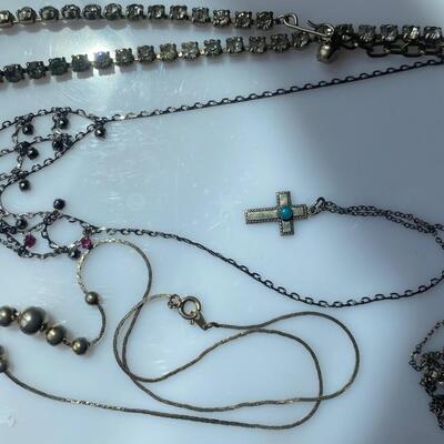 Mixed Jewelry Lot Silver Tone Vintage Chains