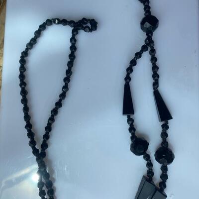 Vintage Jet Like Tassel Necklace