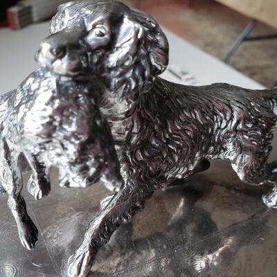 Silver plate box with hunting dog carrying a rabbit Cigar Humidor