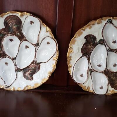 Two antique porcelain 9" oyster plates