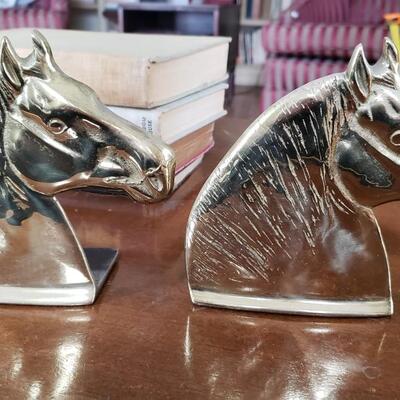 Virginia MetalCrafters Percheron Brass Horse Book Ends