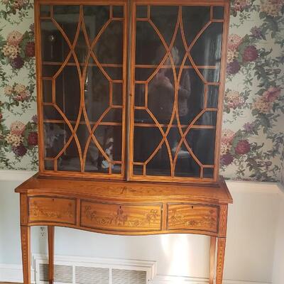 Inlaid wood China cabinet display