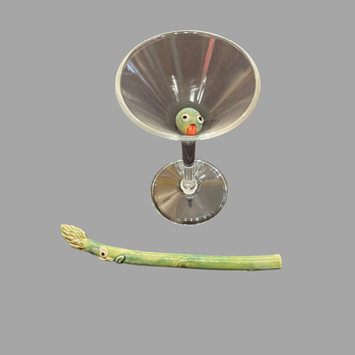 Susan Bergman Olive Martini with Asparagus Stirrer - 9"