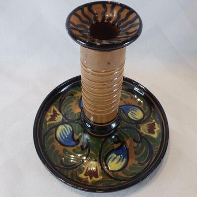 German Pottery Candlestick Holder