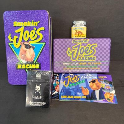 LOT 128: Vintage Advertising Smoking Joes Camel Tin/Lighter/Matches & Death Cigarettes