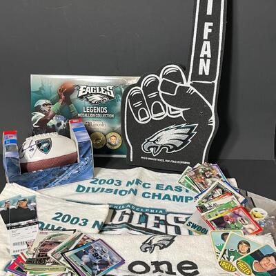 LOT 201: Eagles Collectibles and Cards - Signed Min-Football & More