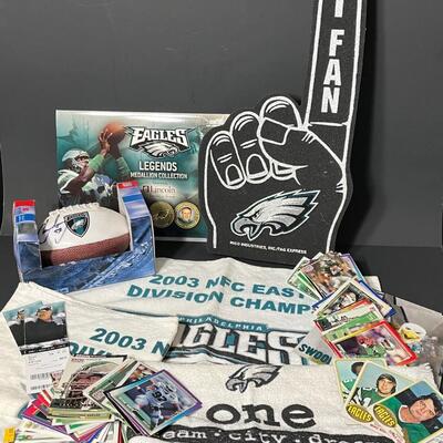 LOT 201: Eagles Collectibles and Cards - Signed Min-Football & More