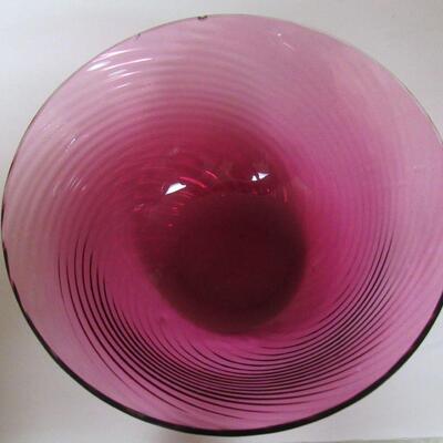 Lot of Cranberry Glass, 2 Swirl Bowls, Plate and Small Bowl