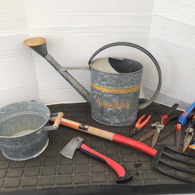 120 LOT Gardening Tools, Neiman Markus Watering Can, Hatchet, Pitch Fork & Gardening Sheers