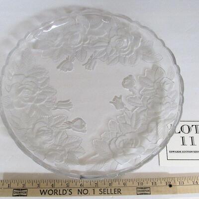 Large Glass Tray Frosted Roses Theme, Nice
