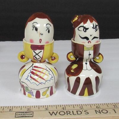 Vintage Egg Cup and Shaker Man and Lady Set