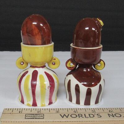 Vintage Egg Cup and Shaker Man and Lady Set