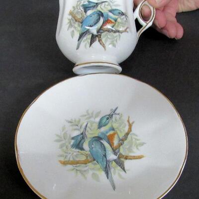 Pretty Royal Dover China Cup/Saucer Set, Kingfisher Birds