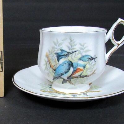 Pretty Royal Dover China Cup/Saucer Set, Kingfisher Birds