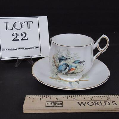 Pretty Royal Dover China Cup/Saucer Set, Kingfisher Birds