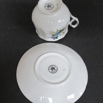 Pretty Royal Dover China Cup/Saucer Set, Kingfisher Birds