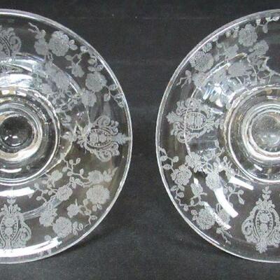 Vintage Cambridge Glass Candleholders, Rose Point Pattern
