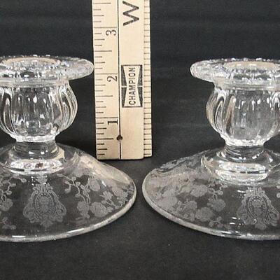 Vintage Cambridge Glass Candleholders, Rose Point Pattern