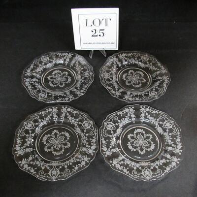 1940s Cambridge Glass Co Set of 4 Small Plates, Diane Pattern