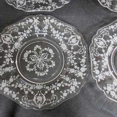 1940s Cambridge Glass Co Set of 4 Small Plates, Diane Pattern