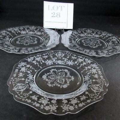 3 1940s Vintage Cambridge Glass 8" Plates
