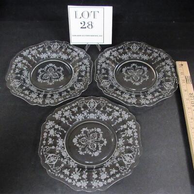 3 1940s Vintage Cambridge Glass 8" Plates