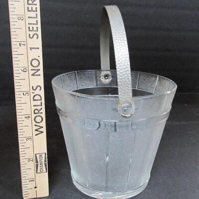 Vintage Glass Ice Bucket, Hammered Handle