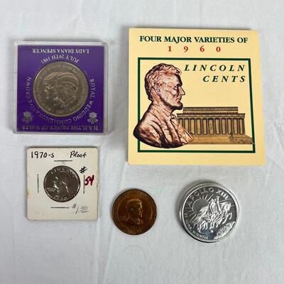 587  4 Major Varieties of 1960 Lincoln Cents P&D Mint/ 1970-S Proof Washington Quarter/ 1927 Lucky Lindberg Spirit of St. Louis Bronze...