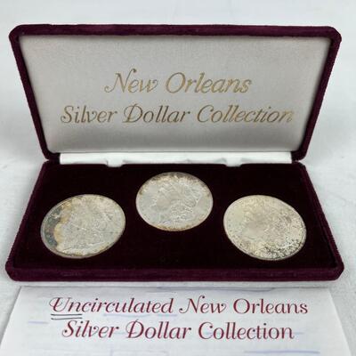 590  Uncirculated New Orleans 1883, 1884, 1885 Grade MS-60 Morgan Silver Dollar Collection