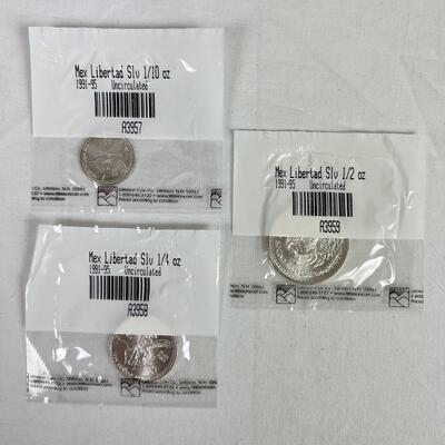 596  1991-95 Mexico Libertad Silver 1/2, 1/4, 1/10oz. Uncirculated Coins