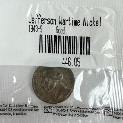 598  1943-S Jefferson Wartime Nickel/ 1939-S Mercury Dime Grade-VF/ 1963 Franklin Liberty Bell Half Dollar