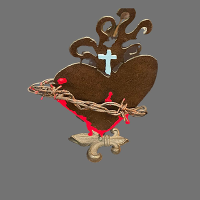Metal Heart with Fleur de Lis Base - 10"