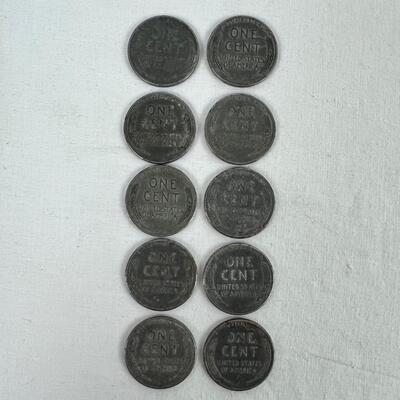 601  Nine 1943 Steel Wheat Pennies/ One 1943-D Steel Wheat Penny