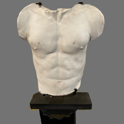 Male Concrete Bust with Black Pedestal