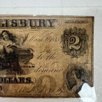 603  Circa 1848 Two Dollars - Bank of Salisbury State of Maryland Banknote