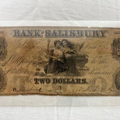 603  Circa 1848 Two Dollars - Bank of Salisbury State of Maryland Banknote