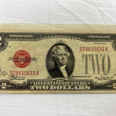 607  Series 1928-D Two Dollar Bill U.S. Legal Tender Note Red Seal