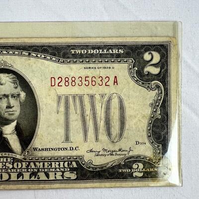 607  Series 1928-D Two Dollar Bill U.S. Legal Tender Note Red Seal