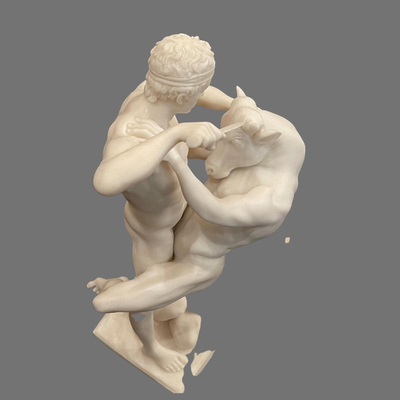 Thyseas Battling Minotaur Alabaster Statue - 12"