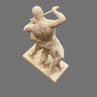 Thyseas Battling Minotaur Alabaster Statue - 12"