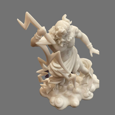 Greek God Zeus with His Lightning Bolt Alabaster Sculpture - 12"