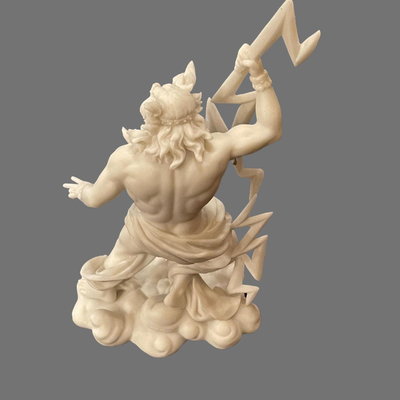 Greek God Zeus with His Lightning Bolt Alabaster Sculpture - 12"