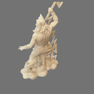 Greek God Zeus with His Lightning Bolt Alabaster Sculpture - 12"