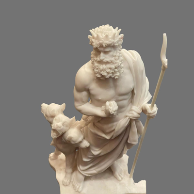 Hades Pluto God of the Underworld and Cerberus Alabaster Statue - 12"