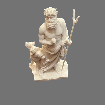 Hades Pluto God of the Underworld and Cerberus Alabaster Statue - 12"