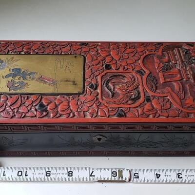 12" long Cinnabar box with brass insert