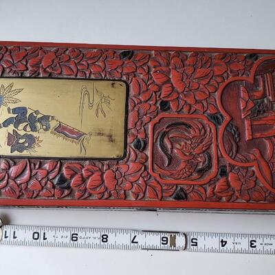 12" long Cinnabar box with brass insert