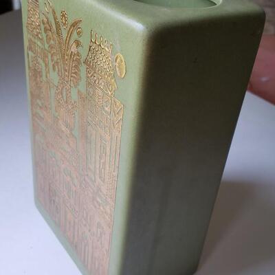 Georges Briard Hyalyn Midas MCM green and gold vase